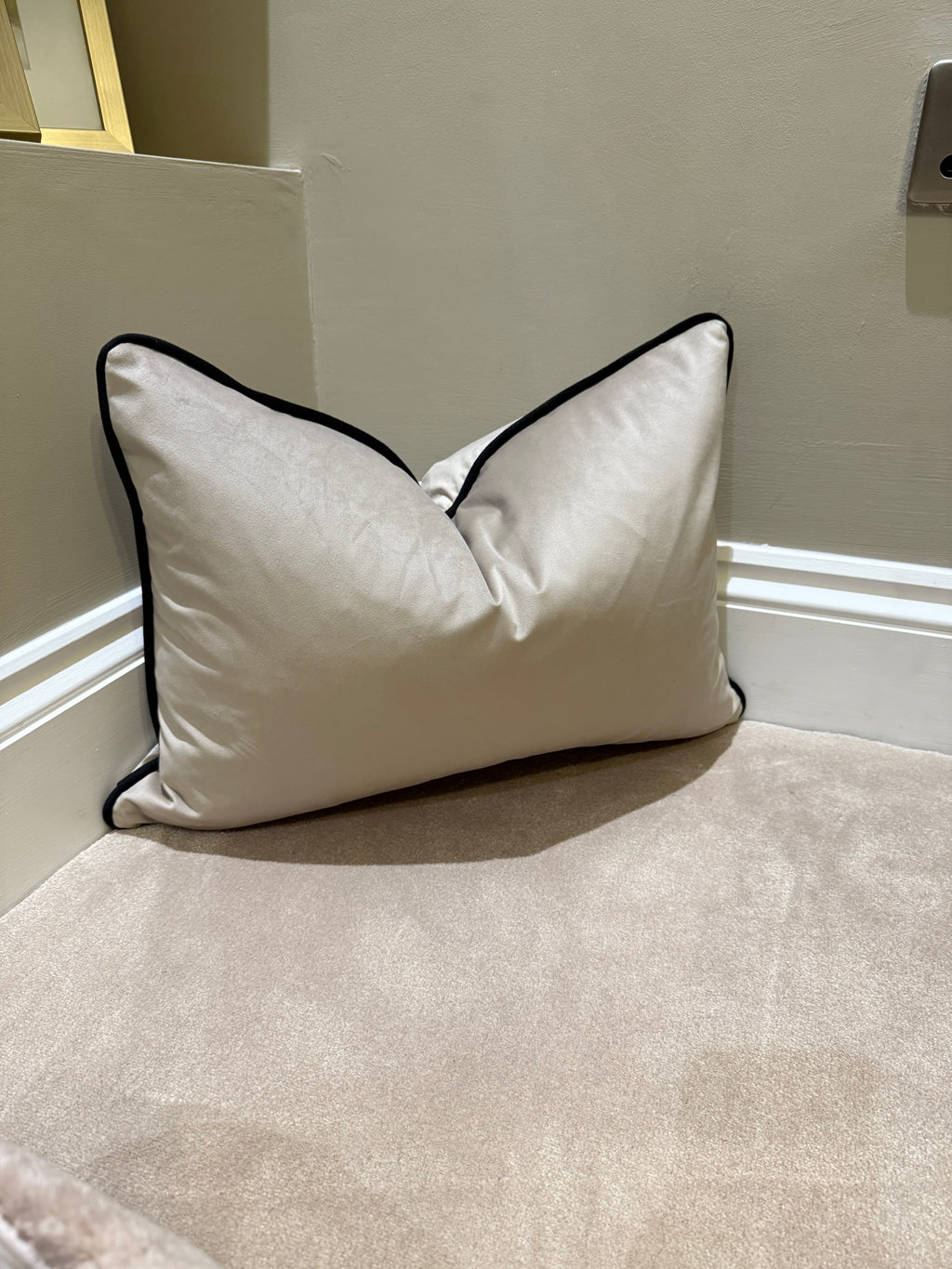 Taupe stone velvet black piping large rectangle