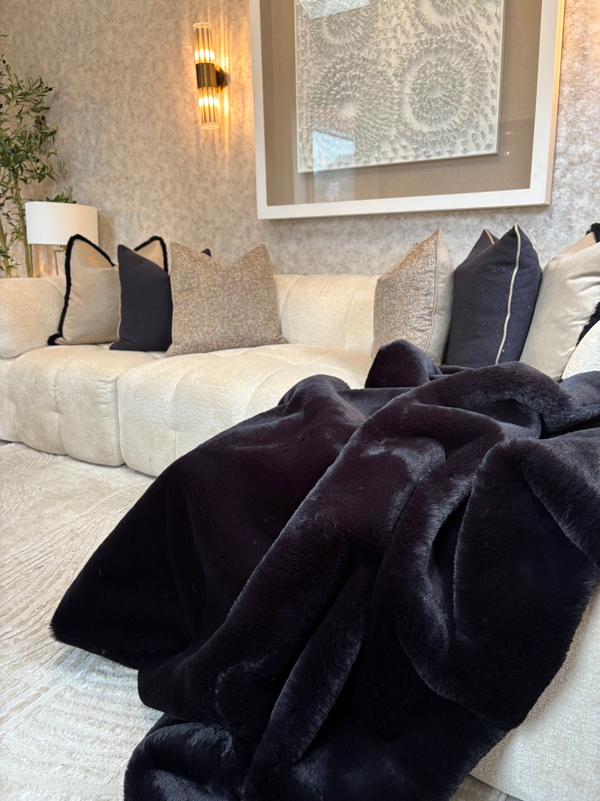 Black luxury faux fur throw limited edition