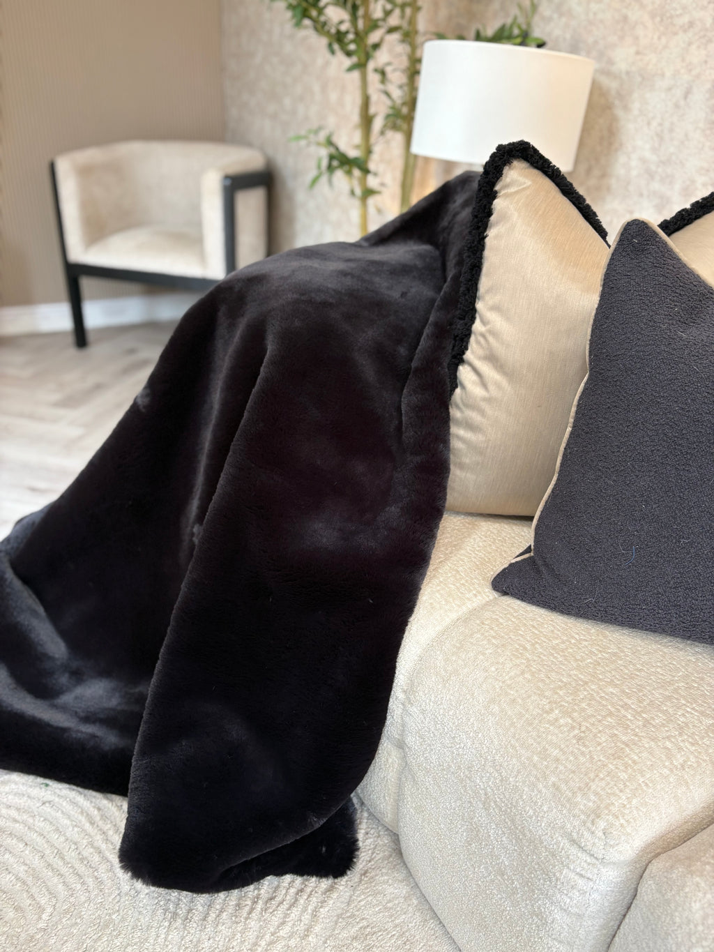 Black luxury faux fur throw limited edition