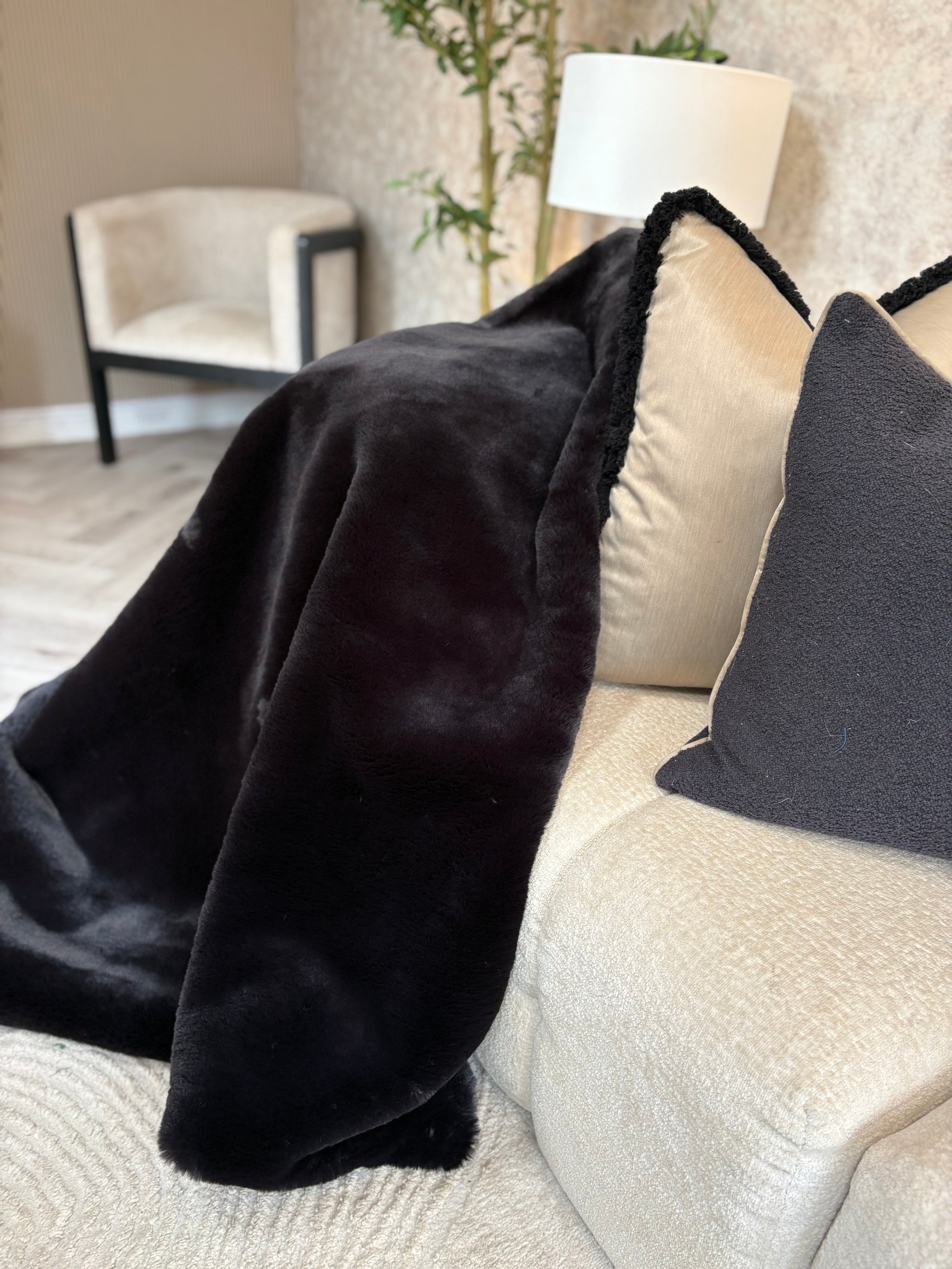 Black luxury faux fur throw limited edition