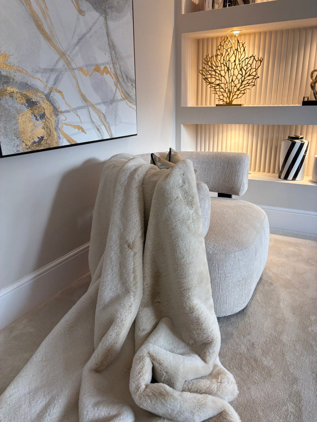 Cream luxury faux fur throw limited edition