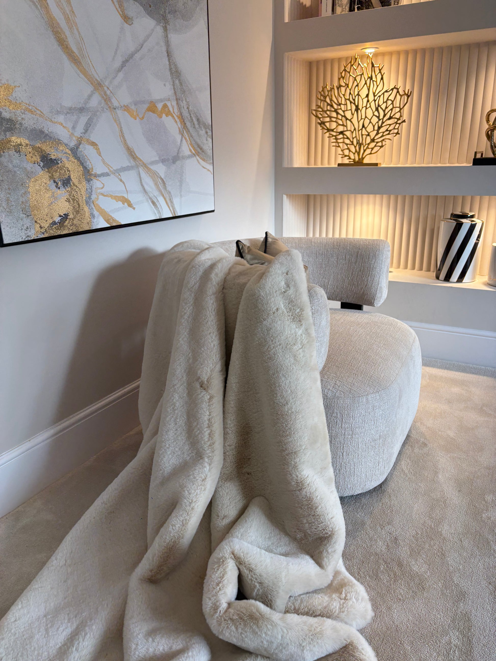 Cream luxury faux fur throw limited edition