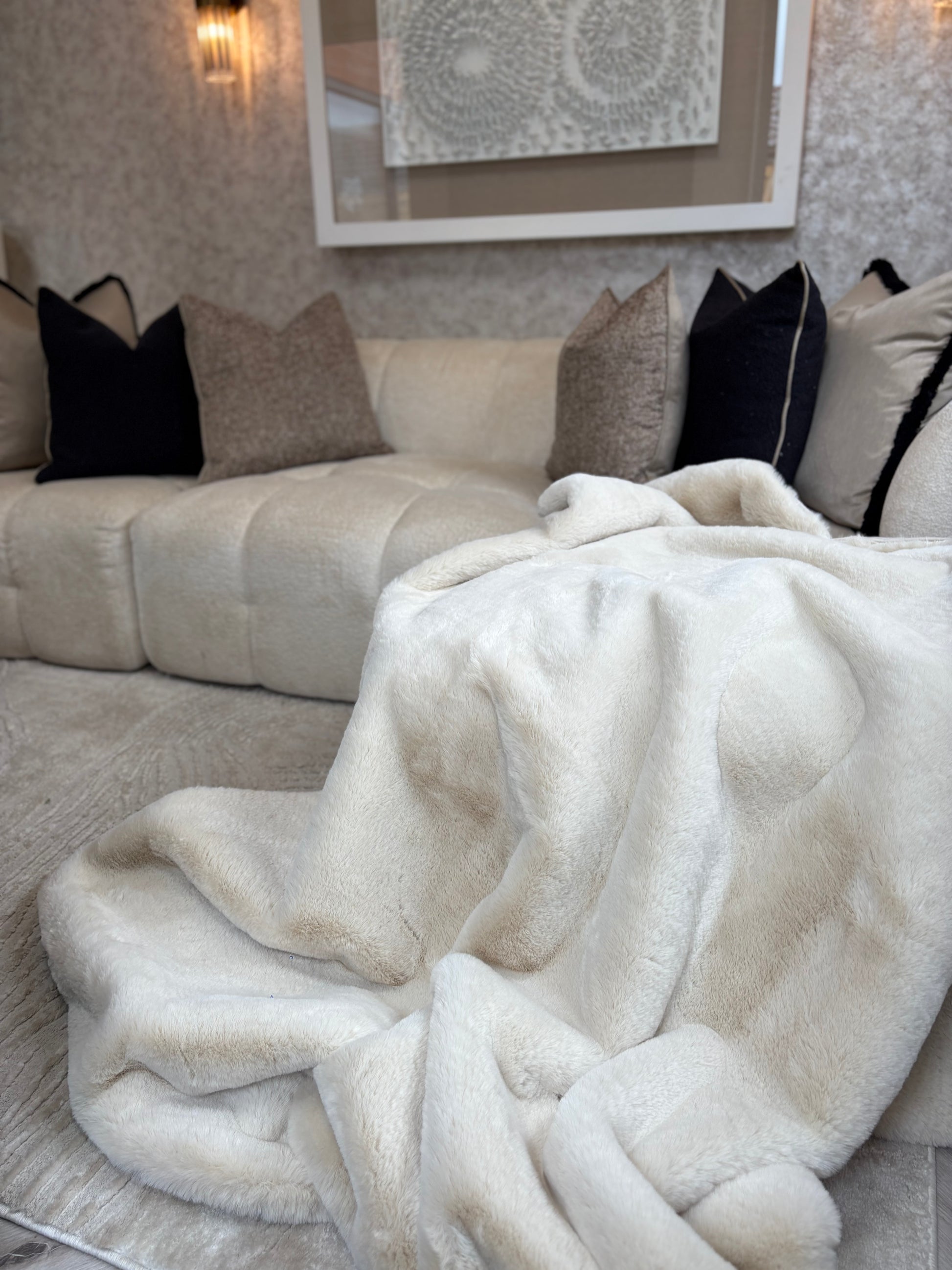 Cream luxury faux fur throw limited edition