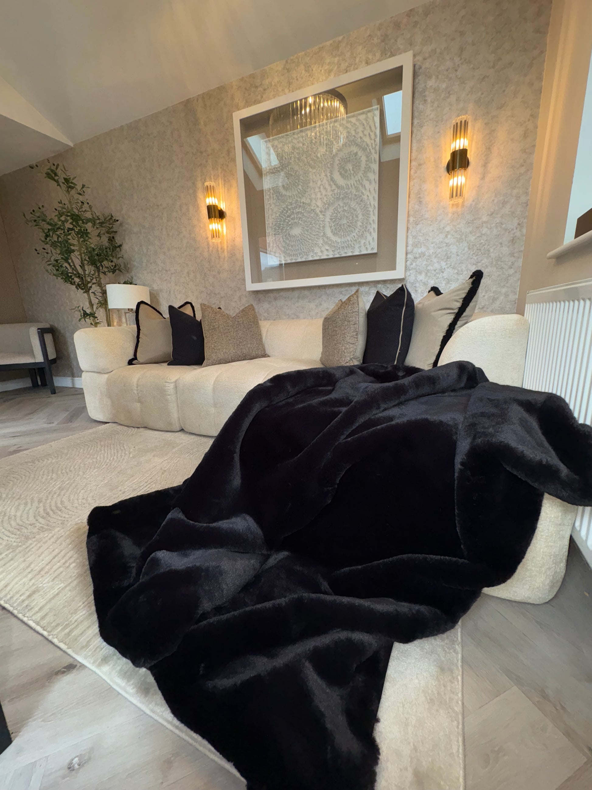 Black luxury faux fur throw limited edition