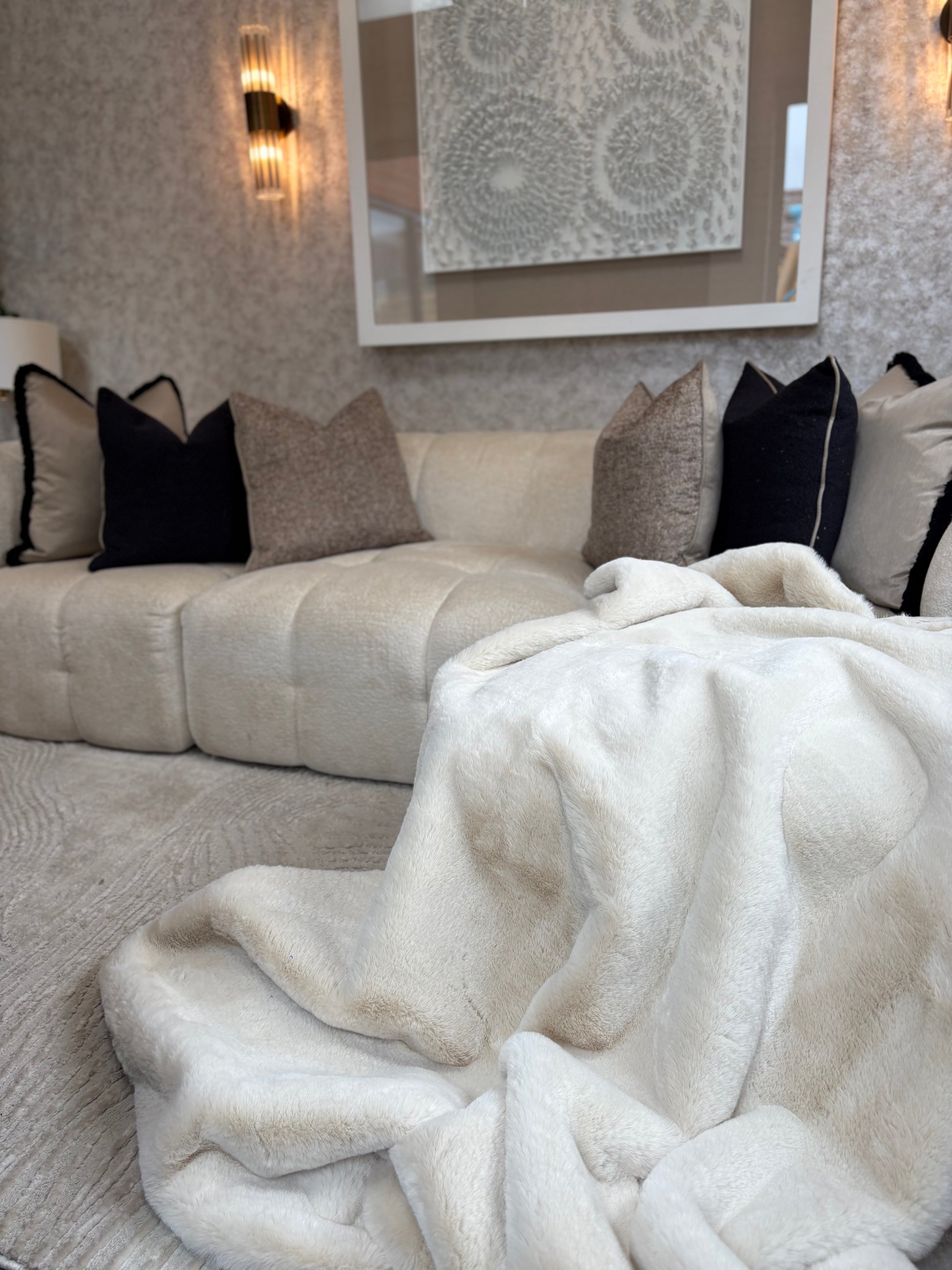 Cream luxury faux fur throw limited edition
