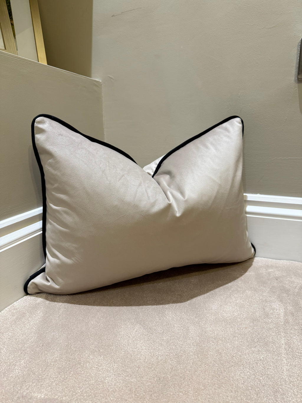Taupe stone velvet black piping large rectangle