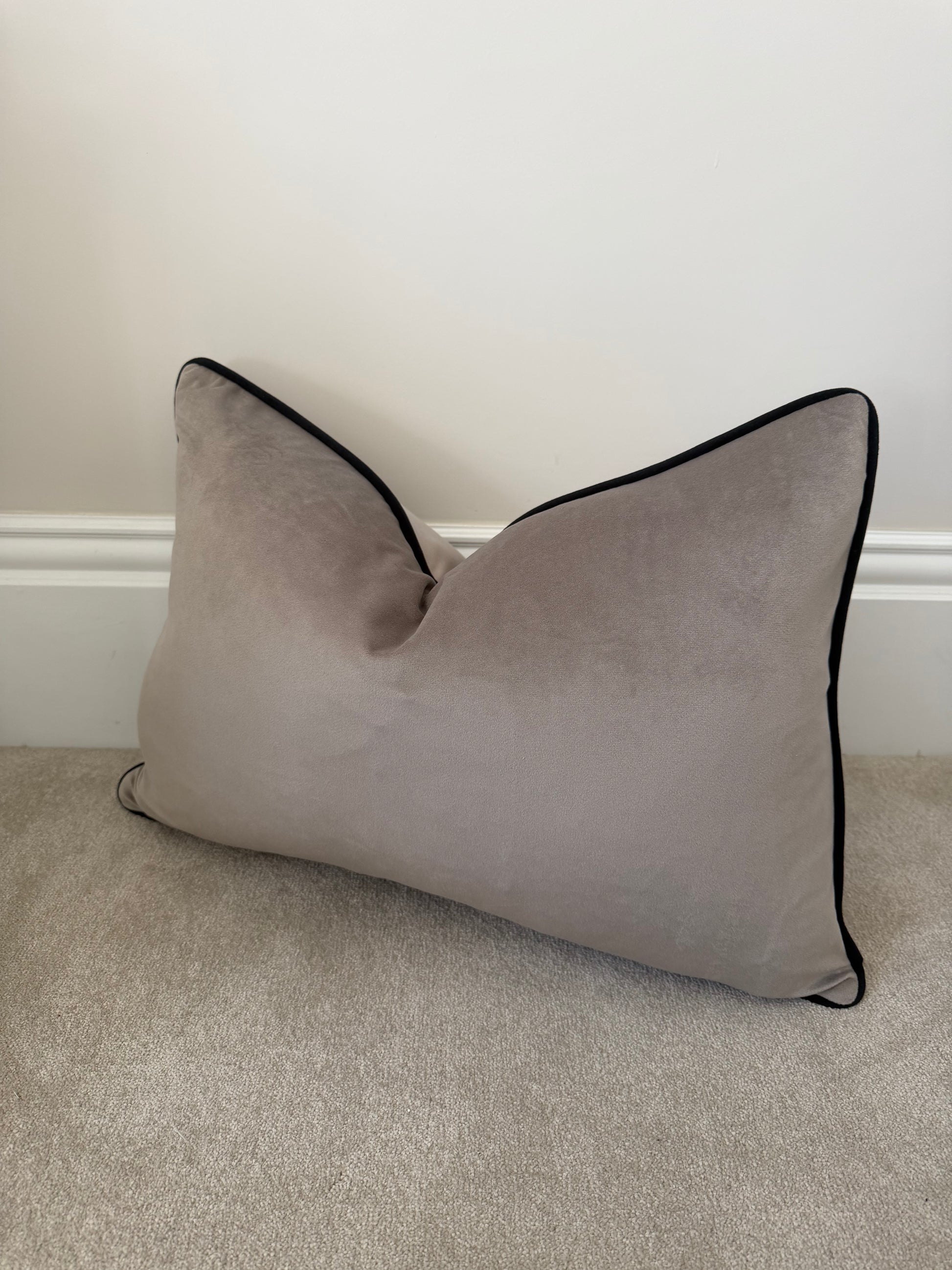 Taupe velvet black piping large rectangle cover