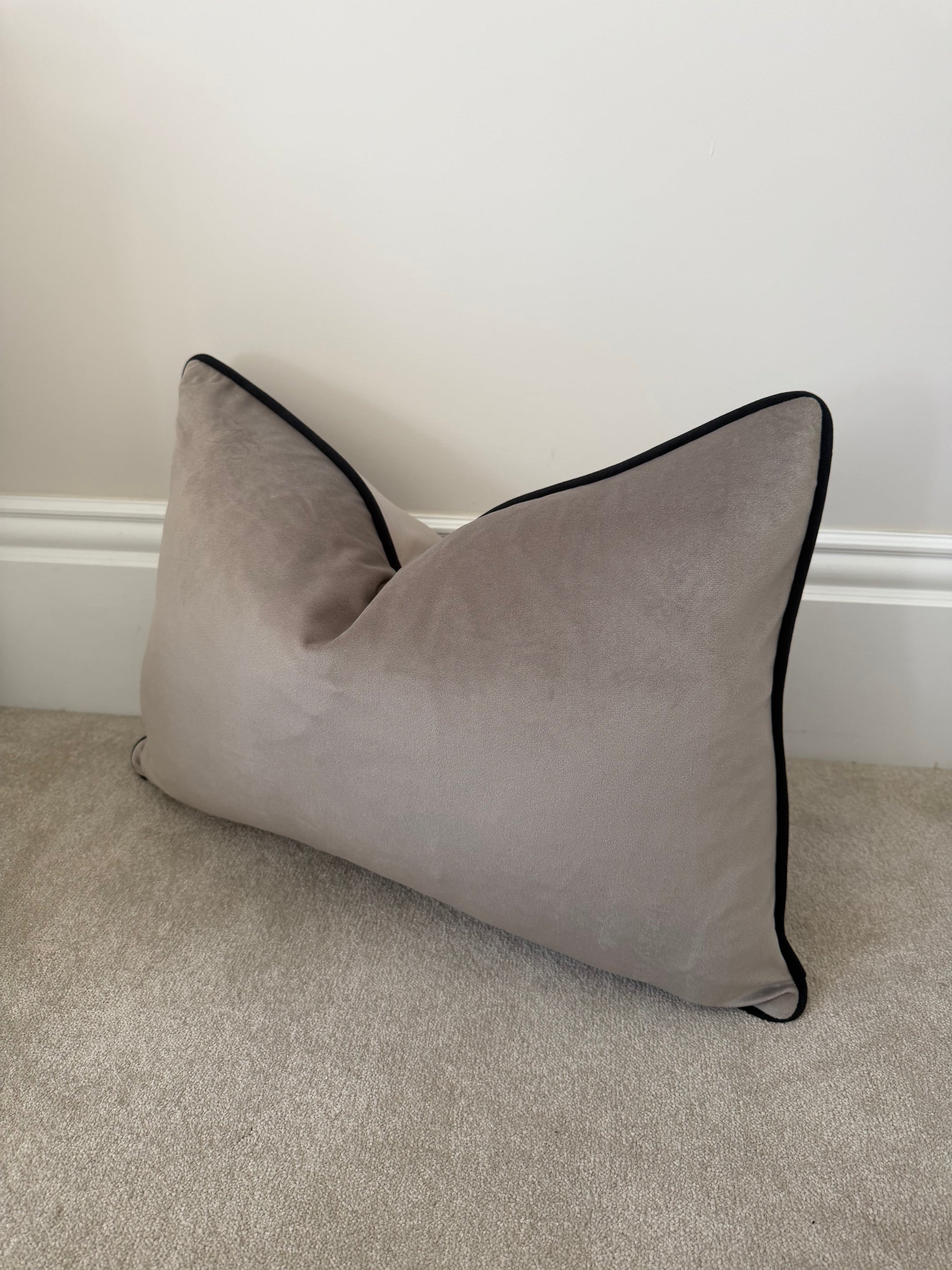 Taupe velvet black piping large rectangle cover